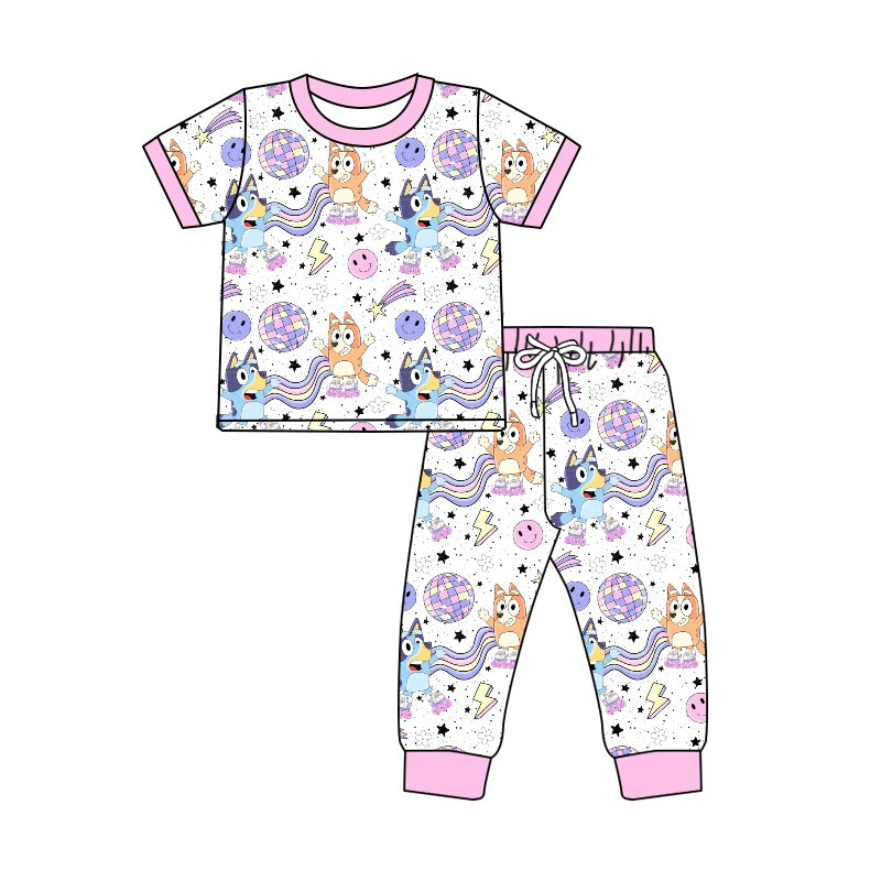 Baby Girls Purple Dog Disco Top Pants Pajamas Clothing Sets Preorder(moq 5)