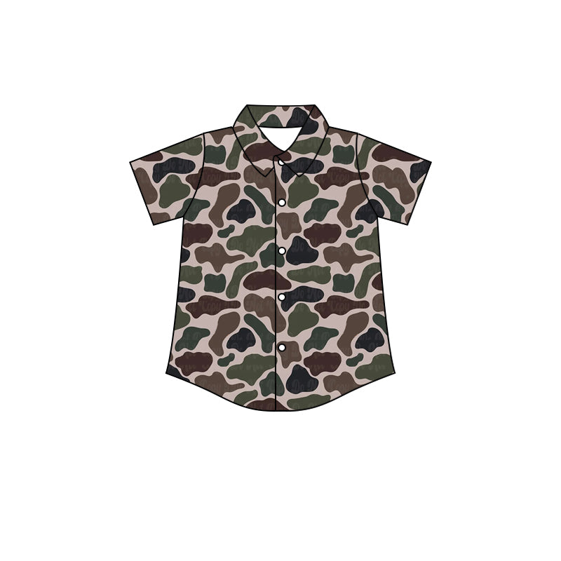 Preorder (moq 5)Baby Boys Southern Duck Camo Buttons Short Sleeve Tee Shirts Tops