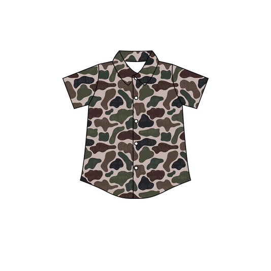 Preorder (moq 5)Baby Boys Southern Duck Camo Buttons Short Sleeve Tee Shirts Tops