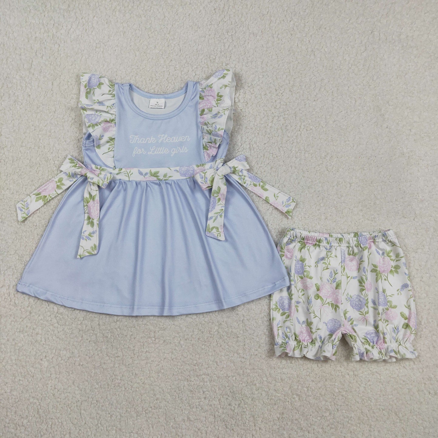 Baby Thank Heaven Little Girl Flowers Bows Tunic Ruffle Shorts Clothes Sets