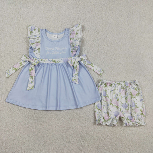 Baby Thank Heaven Little Girl Flowers Bows Tunic Ruffle Shorts Clothes Sets