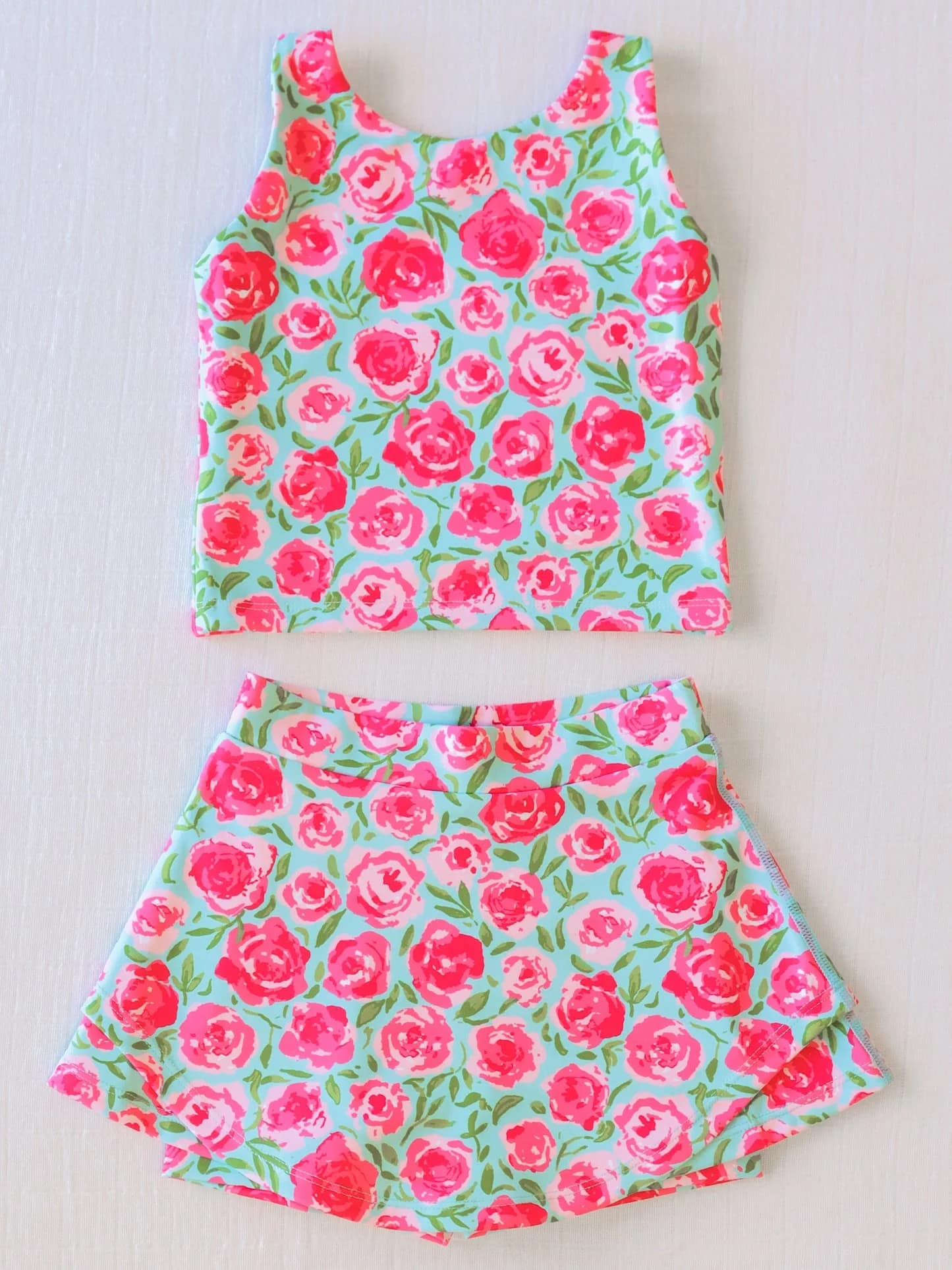 Preorder (moq 5)Baby Girls Flowers Pink Sleeveless Top Skorts Set