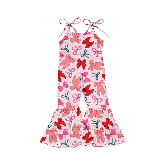 Preorder (moq 5)Baby Girls Straps Green Red Bows Stars Christmas Bell Bottom Jumpsuits