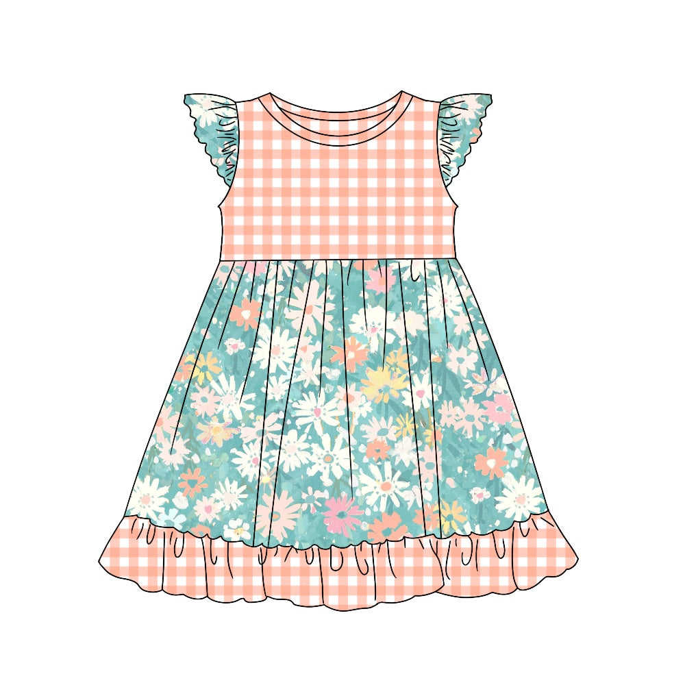 Baby Girls Green Orange Flowers Flutter Sleeve Dresses preorder (moq 5)