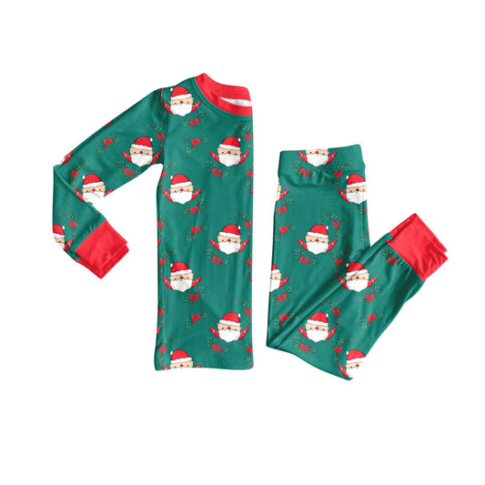 Preorder (moq 20)Baby Boys Bamboo Red Bows Holly Santa Christmas Pajamas Sets