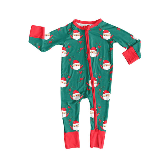 Preorder (moq 20)Baby Boys Bamboo Red Bows Holly Santa Christmas Zippy Footie Rompers