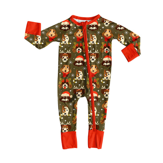 Preorder (moq 20)Baby Boys Bamboo Deer Dogs Snowflake Christmas Zippy Footie Rompers