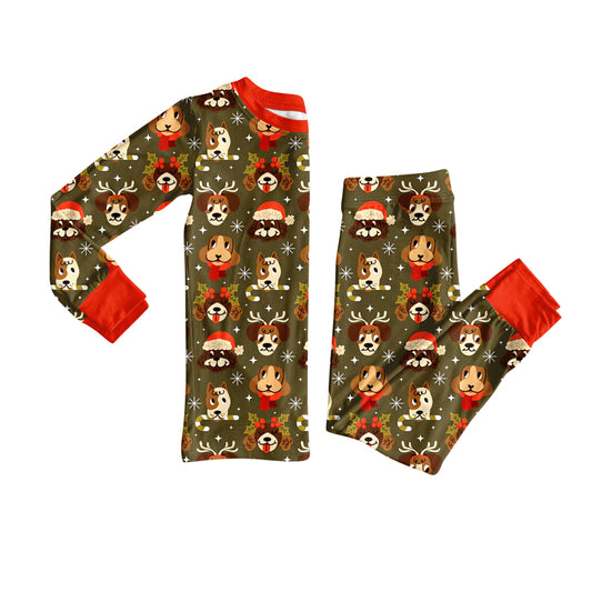 Preorder (moq 20)Baby Boys Bamboo Deer Dogs Snowflake Christmas Pajamas Sets