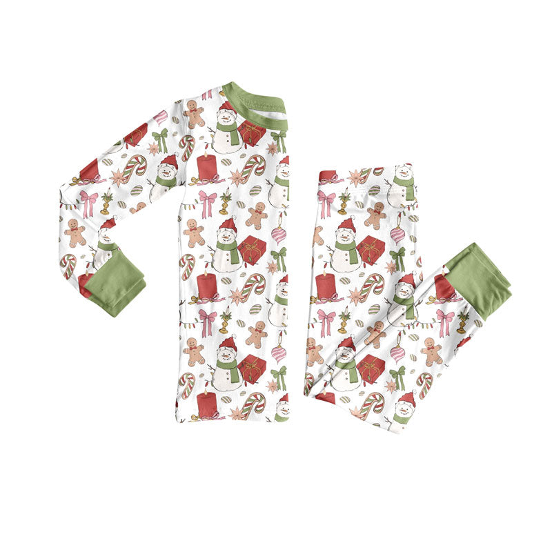 Preorder (moq 20)Baby Boys Bamboo Snowmen Gingerbread Christmas Pajamas Sets
