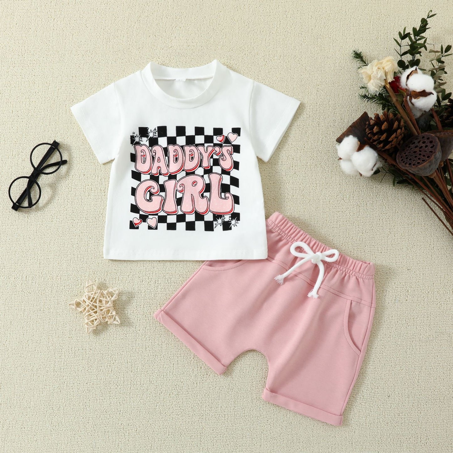 Baby Girls Daddy's Girl Tee Shirt Pink Shorts Clothes Sets preorder (moq 5)