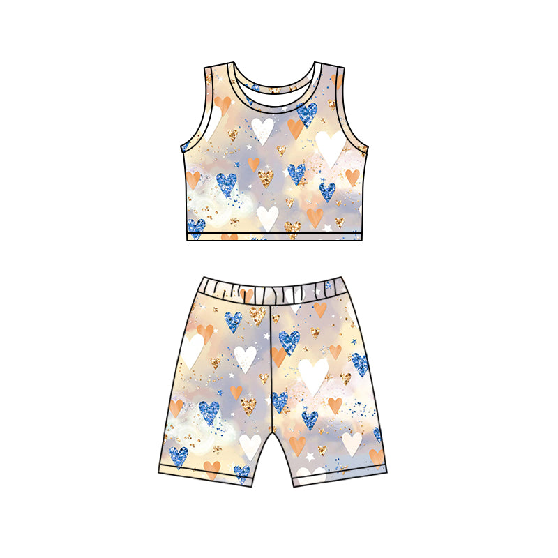 Baby Girls Summer Hearts Top Biking Shorts Clothes Sets preorder (moq 5)