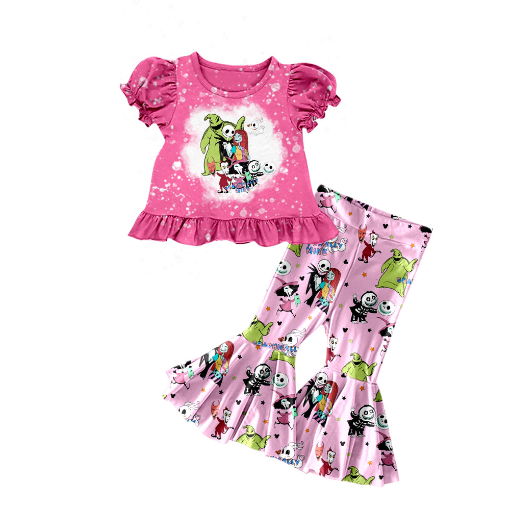 Baby Girls Halloween Pink Nightmare Shirt Bell Pants Clothes Sets Preorder(moq 5)