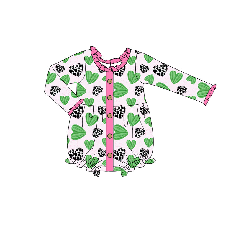 Baby Infant Girls Hearts Cactus Buttons Rompers preorder(moq 5)