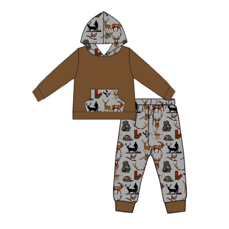 Baby Boys Camo Fall Deer Hunting Hooded Top Pants Clothes Sets Preorder(moq 5)