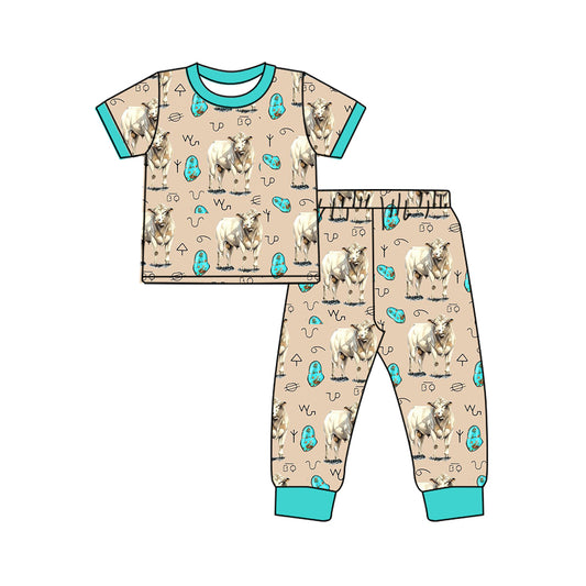 Baby Boys Cow Turquoise Western Top Pants Pajamas Kids Clothing Sets preorder(MOQ 5)