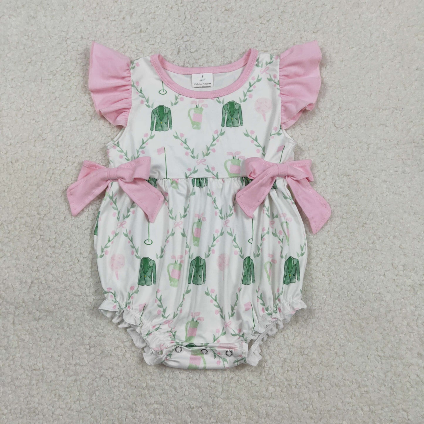 Baby Girls Flutter Sleeve Flowers Golf Checked Ruffle Rompers