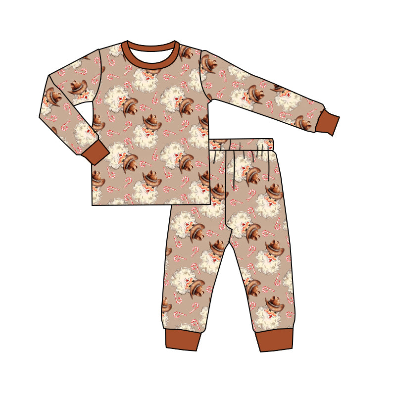 Baby Boys Christmas Santa Western Candy Top Pants Pajamas Clothes Sets Preorder(moq 5)