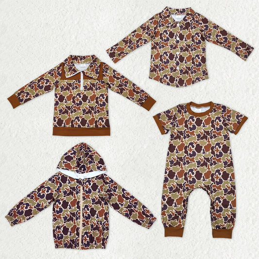 Sibling Baby Boys Brown Khaki Camo Southern Hunting Clothing Tops Romper
