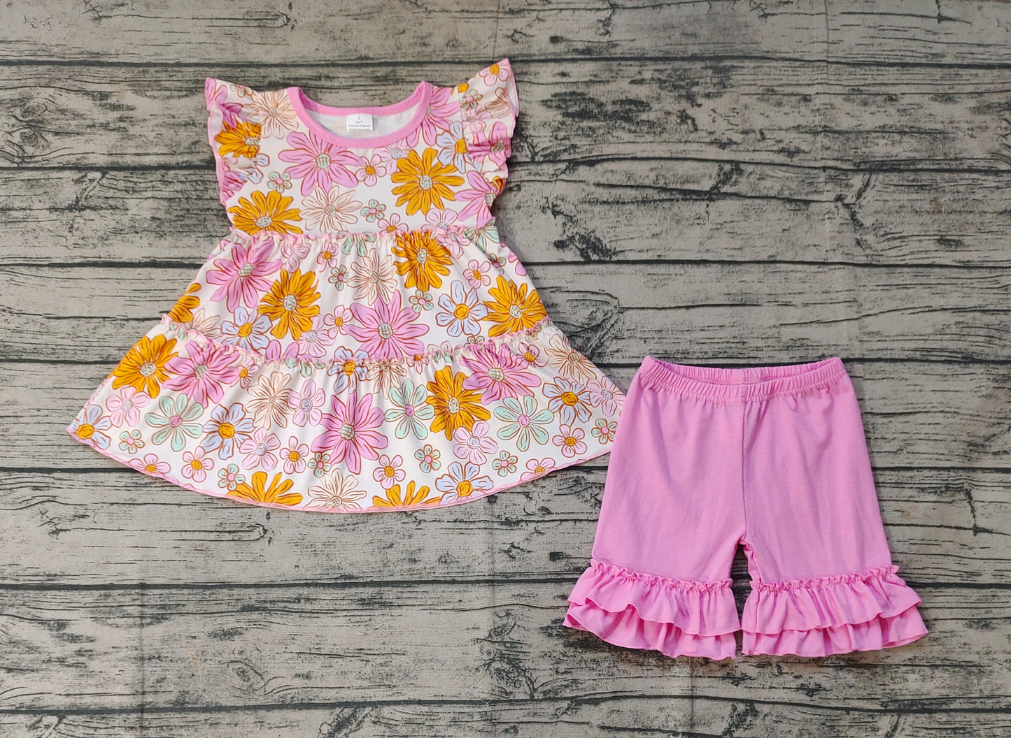 Baby Girls Orange Flowers Tunic Pink Shorts Summer Clothes Sets