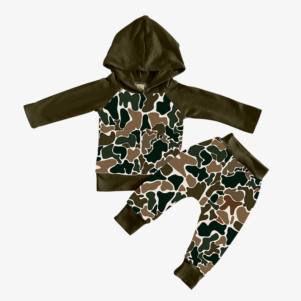 Baby Boys Brown Camo Hooded Top Pants Outfits Clothes Sets preorder(MOQ 5)