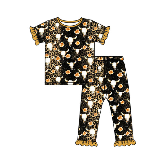 Preorder (moq 5)Baby Girls Western Howdy Cow Flowers Top Pants Pajamas