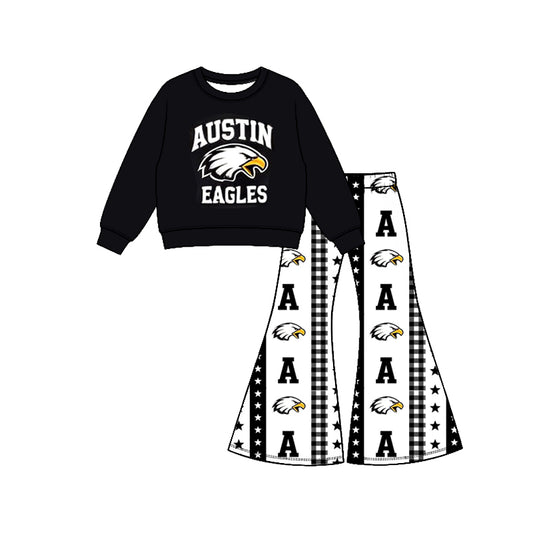 Preorder (moq 5) Girls Eagles Football Team Long Sleeve Shirts Bell Pants Boutique Outfits Clothes Sets