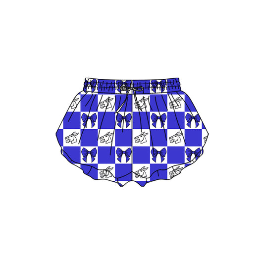 Preorder (moq 5)Baby Girls Blue Bows Mules Checked Team Ruffle Shorts Bottom