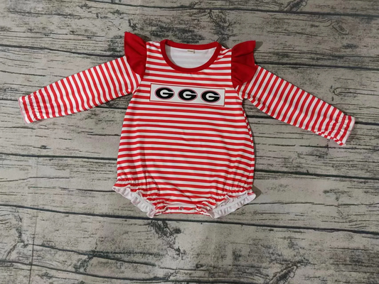 Baby Infant Girls Red Stripes G Team Long Sleeve Rompers preorder split order May 30th