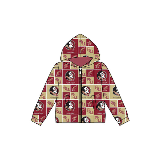 Preorder (moq 5)Baby Boys Fsu Team Football Hooded Zip Tops Jackets