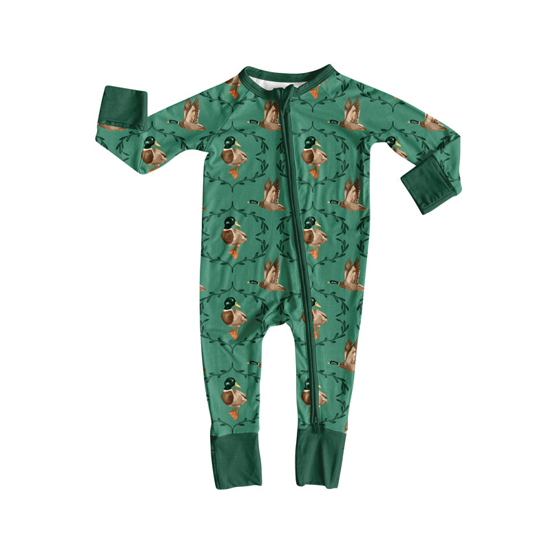 Preorder(moq 5)Baby Infant Mallard Ducks Hunting Green Zipper Footie Rompers