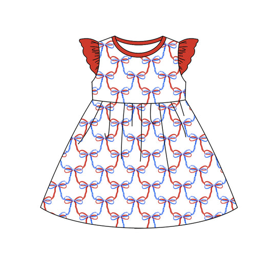 Preorder (moq 5)Baby Girls 4th Of July Bows Knee Length Dresses