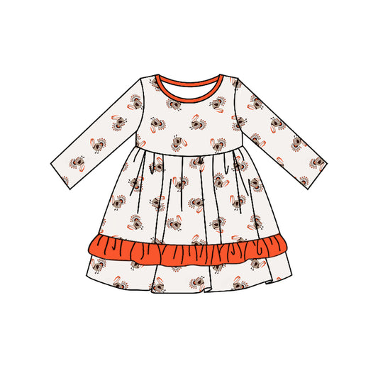Preorder moq 5 Baby Girls Long Sleeves Turkey Plaid Ruffle Knee Length Dresses