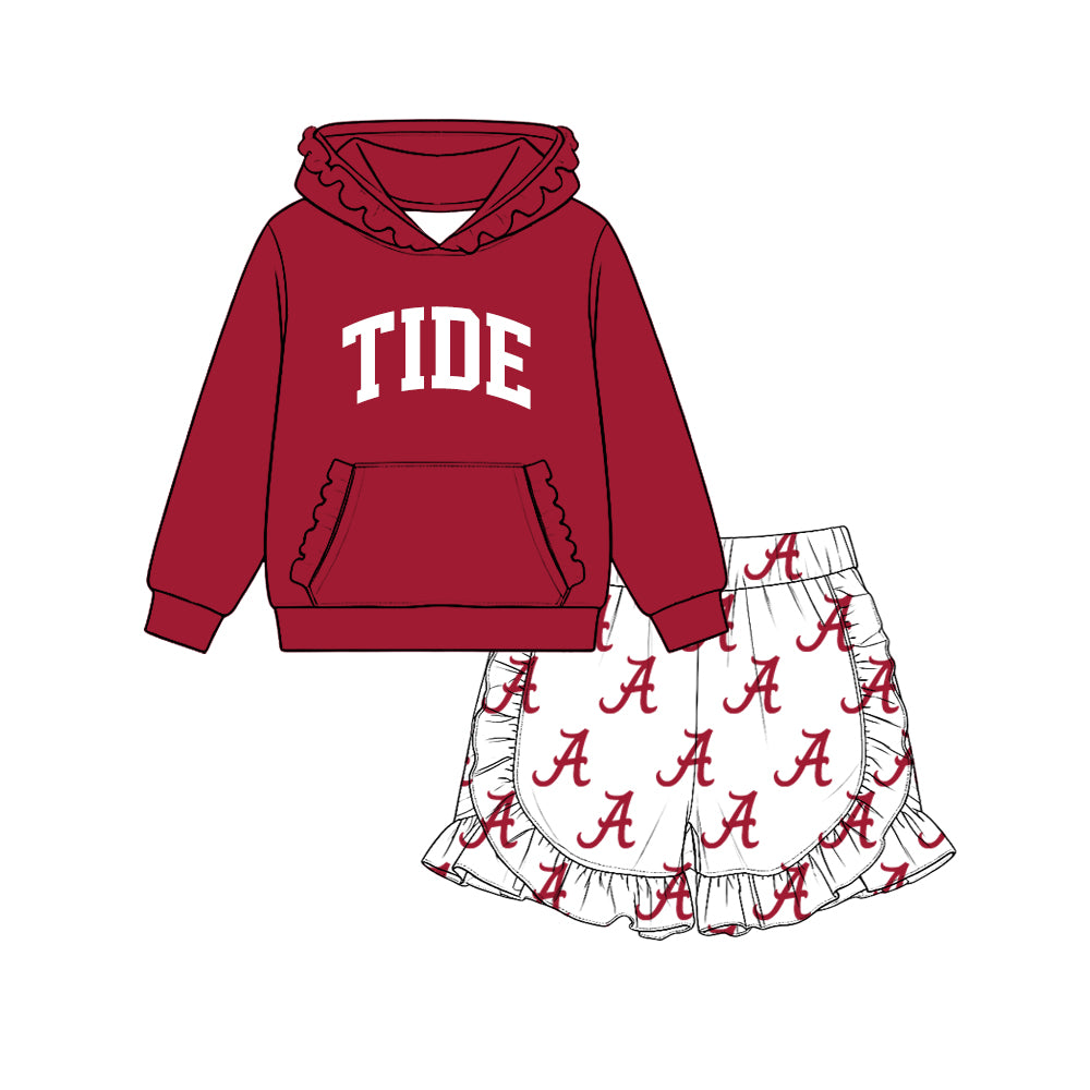 Preorder (moq 5)Baby Girls Tide Hooded Top Alabama Team Shorts Clothes Sets