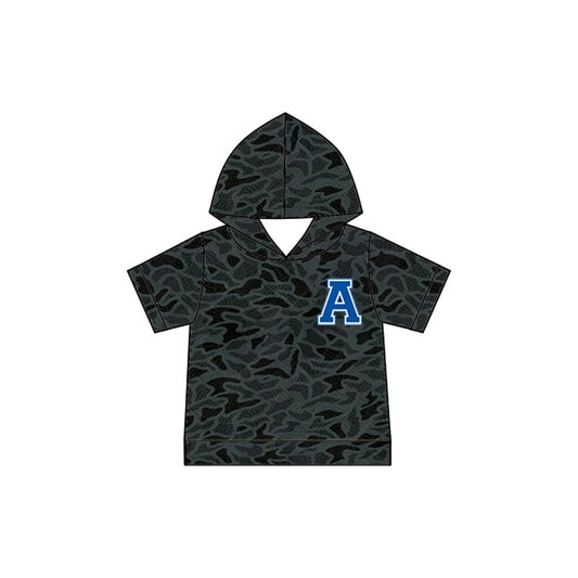 Preorder (moq 5)Baby Boys Black Camo A Team Short Sleeve Hoodies Top
