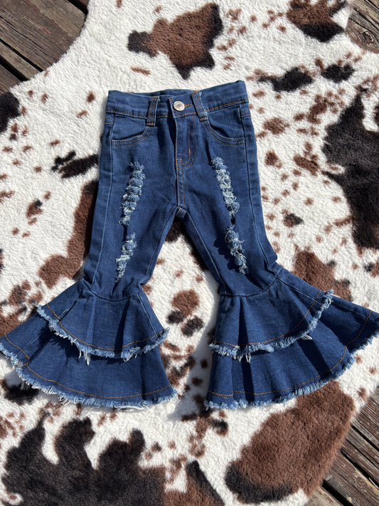 Baby Girls Navy Double ruffle denim pants Jeans