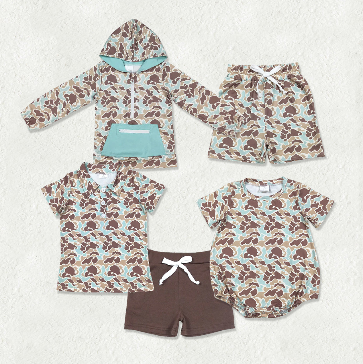 Sibling Baby Boys Southern Khaki Camo Polo Hoodie Tops Pockets Shorts Set Shorts Rompers