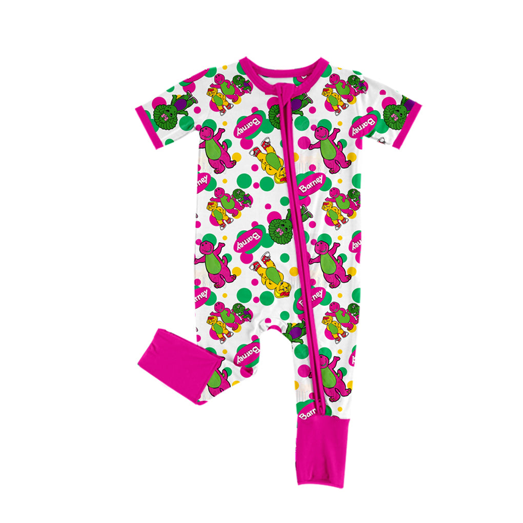 Infant Baby Kids Girls Pink Cartoon Dinosaurs Zip Rompers preorder(moq 5)