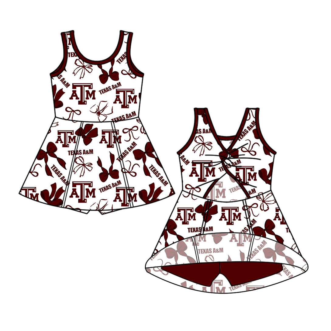 Preorder (moq 5)Baby Girls Sleeveless Bows ATM Team Shorts Knee Length Dress