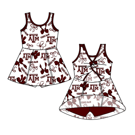 Preorder (moq 5)Baby Girls Sleeveless Bows ATM Team Shorts Knee Length Dress