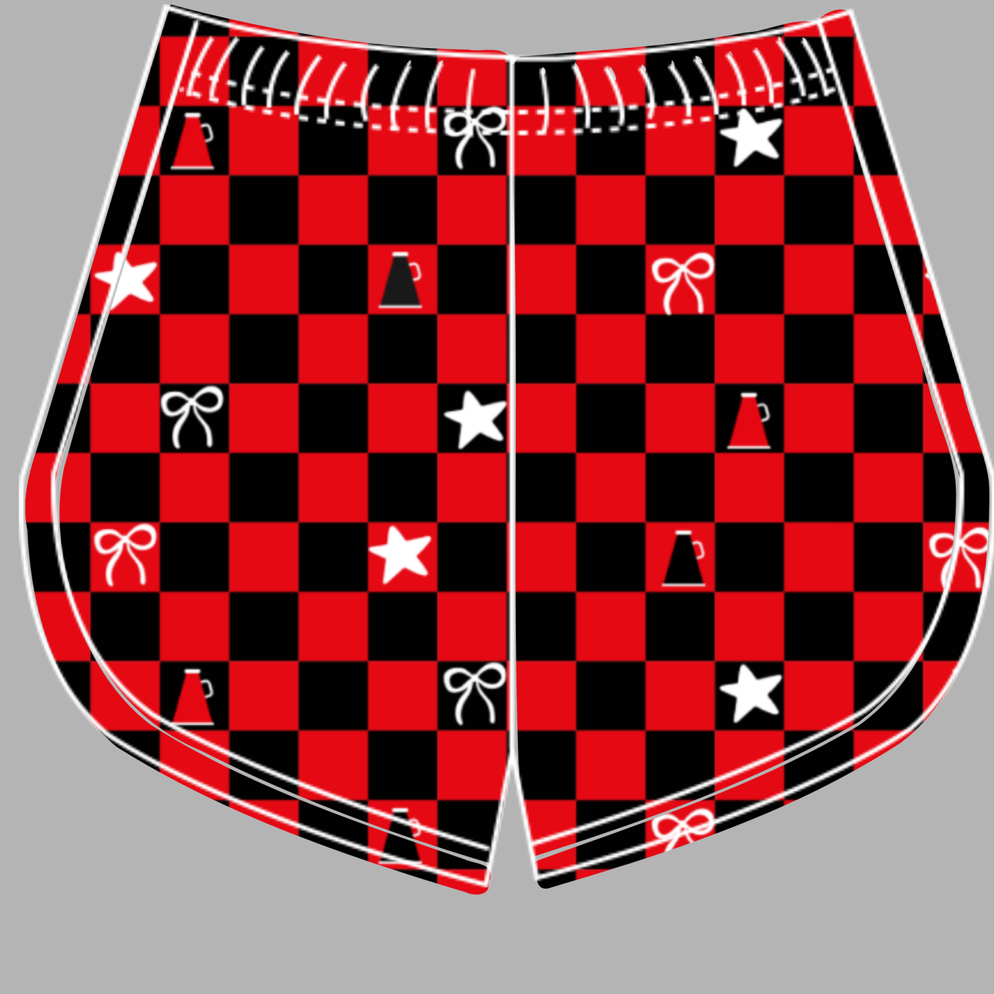 Preorder (moq 5) Adult Women Black Red Checked Cheer Team Shorts Bottoms