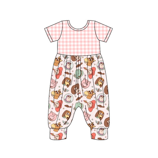 Baby Girls Checkered Dog Toy Short Sleeve Jumpsuits Preorder(moq 5)