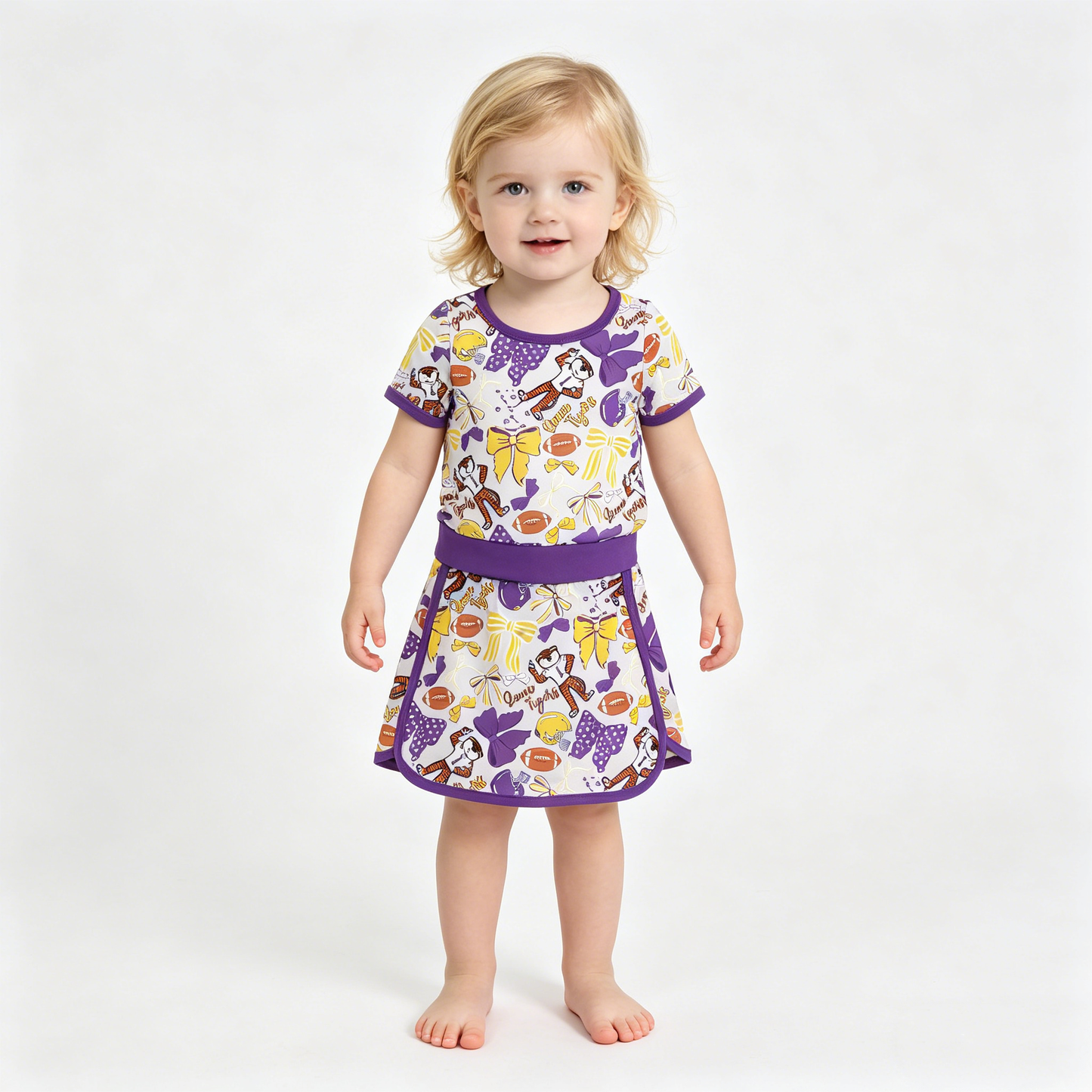 Baby Girls Bow Football LSU Tigers Top Skirt Short Team Yoga Active Clothes Sets