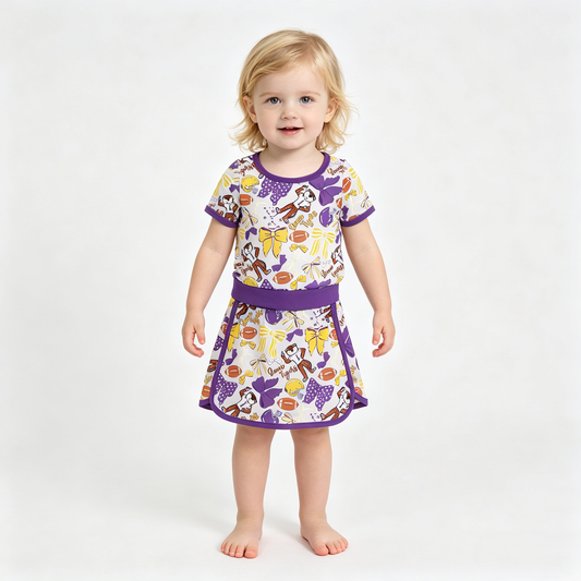 Baby Girls Bow Football LSU Tigers Top Skirt Short Team Yoga Active Clothes Sets