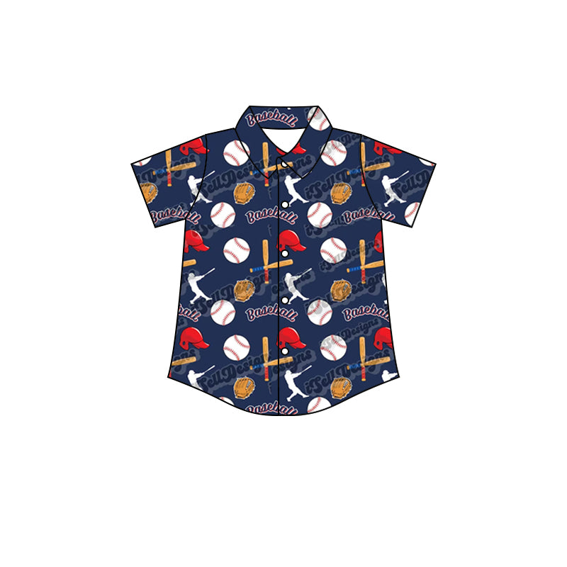 Baby Boys Baseball Navy Short Sleeve Buttons Tee Shirts Tops Preorder(moq 5)