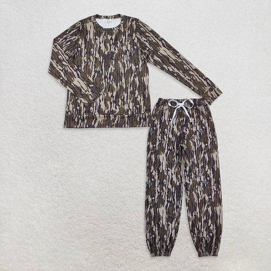 Sibling Adult Women Olive Camo Top Pockets Jogger Yoga Active Clothes Sets