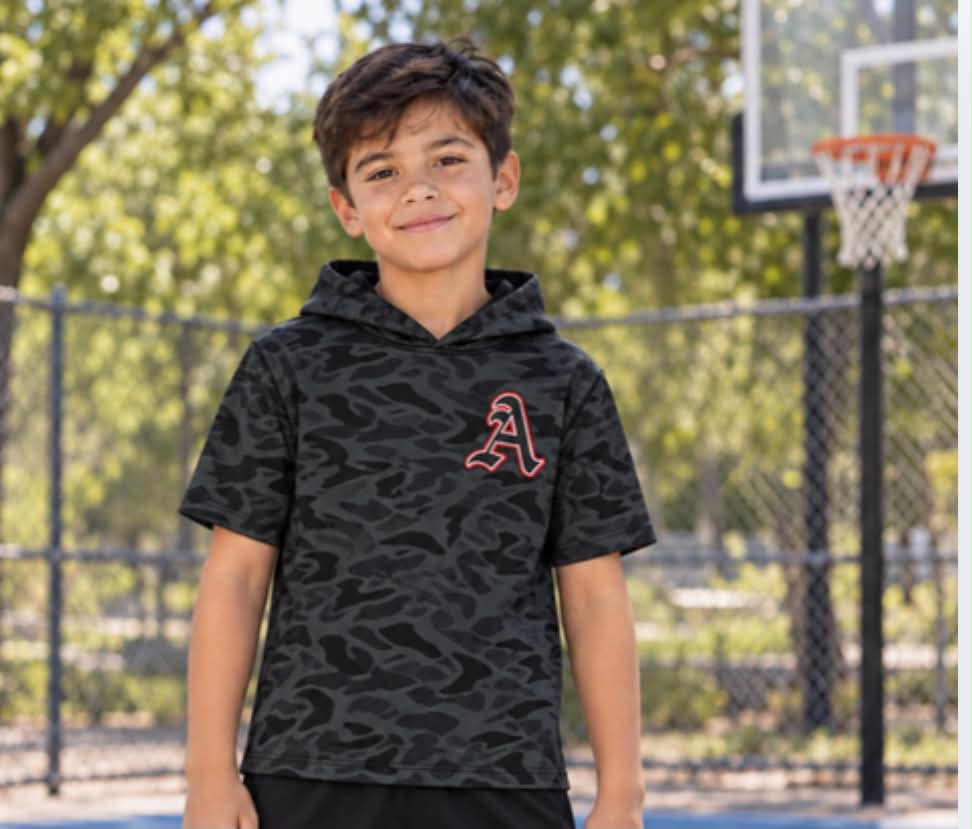 Preorder (moq 5)Baby Boys Grey Camo A Short Sleeve Team Hoodies Tops