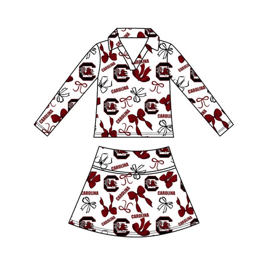 Preorder (moq 5)Baby Girls Bows Carolina Top Skirt Short Team Clothes Set