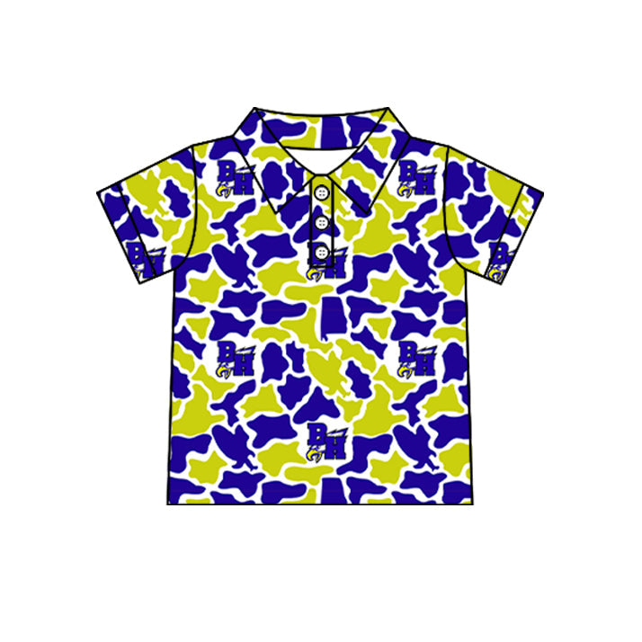 Preorder (moq 5)Baby Boys Short Sleeve Colorful Camo Team Button Polo Shirts Tops