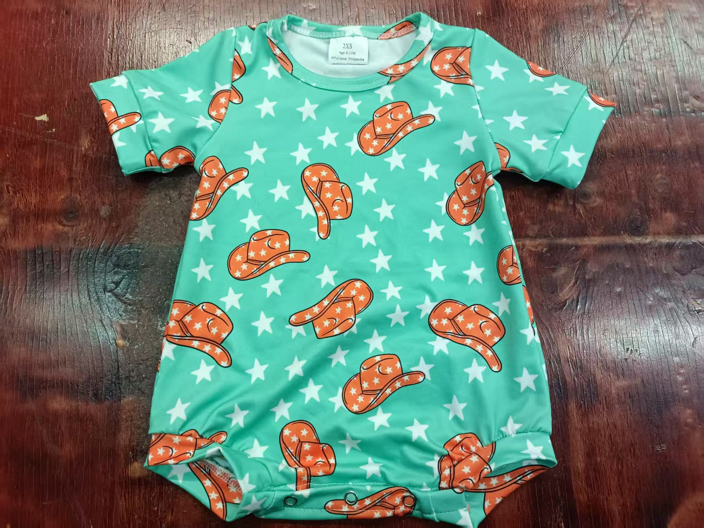 Preorder moq 5 Baby Boys Aqua Short Sleeves Stars Hats Rompers
