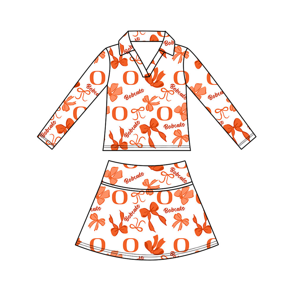 Preorder (moq 5)Baby Girls Bows Bobcats O Top Skirt Short Team Clothes Set